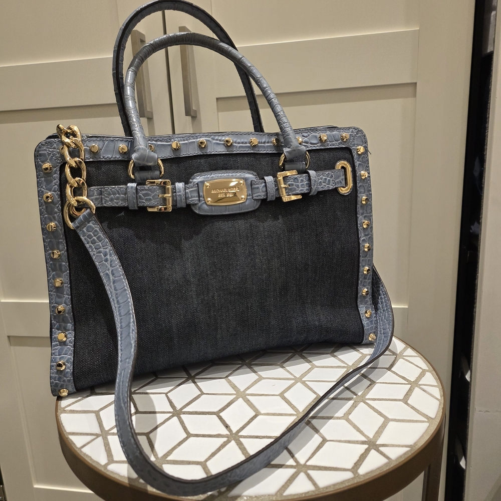 Michael Kors Denim and Gold Studded Satchel - Picture 3 of 16
